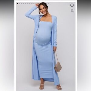 Light Blue Strapless Dress & Long Cardigan